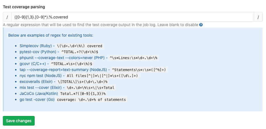 Test coverage parsing