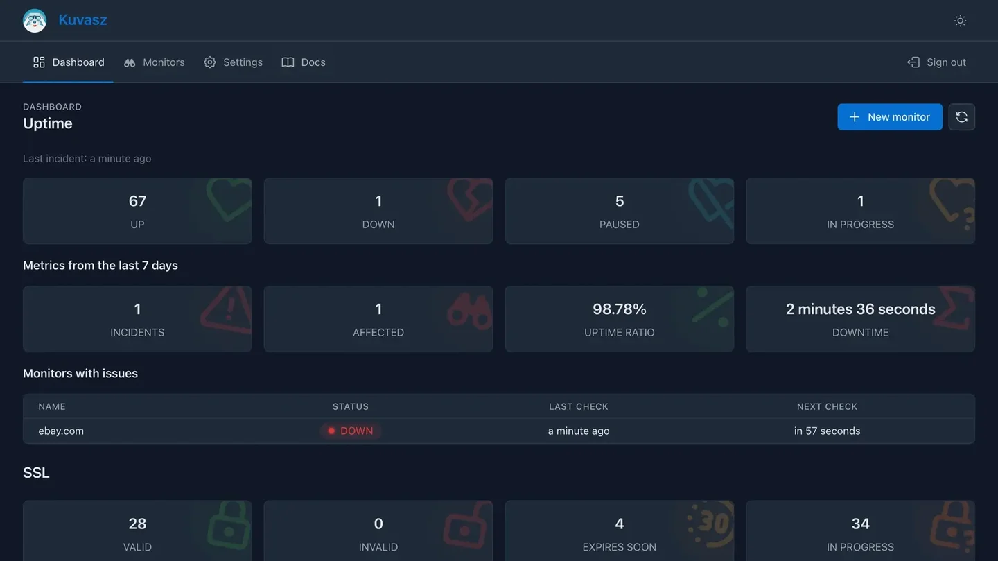 Kuvasz Uptime 2.0.0 UI